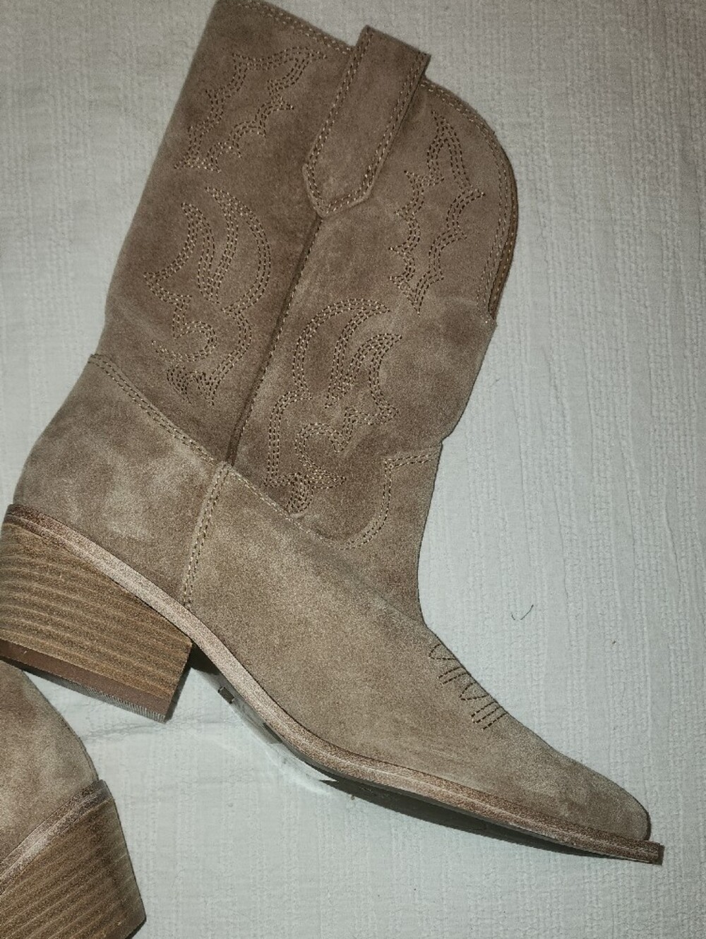 Nine West Taupe Suede Lace-Up Western Ankle Boots - Picture 4 of 8